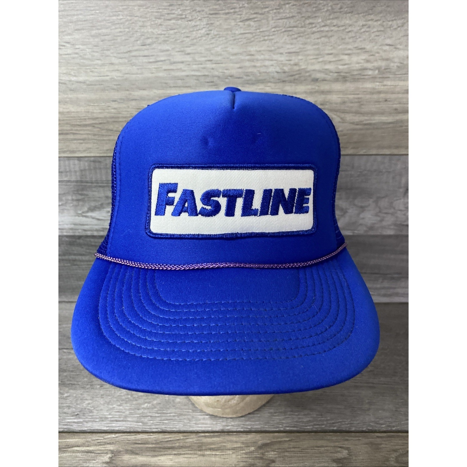 Vintage Nissin Fastline Trucker Hat Royal Blue Mesh Snapback Racing Cap Foam